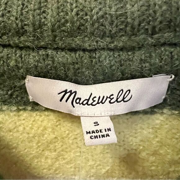 NWT Madewell green yellow white striped roll neck wool blend sweater size small - Picture 3 of 6